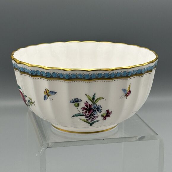 Spode Fine Bone China Trapnell Cranberry Bowl England Disc Blue Laurel Fruit - Picture 3 of 8